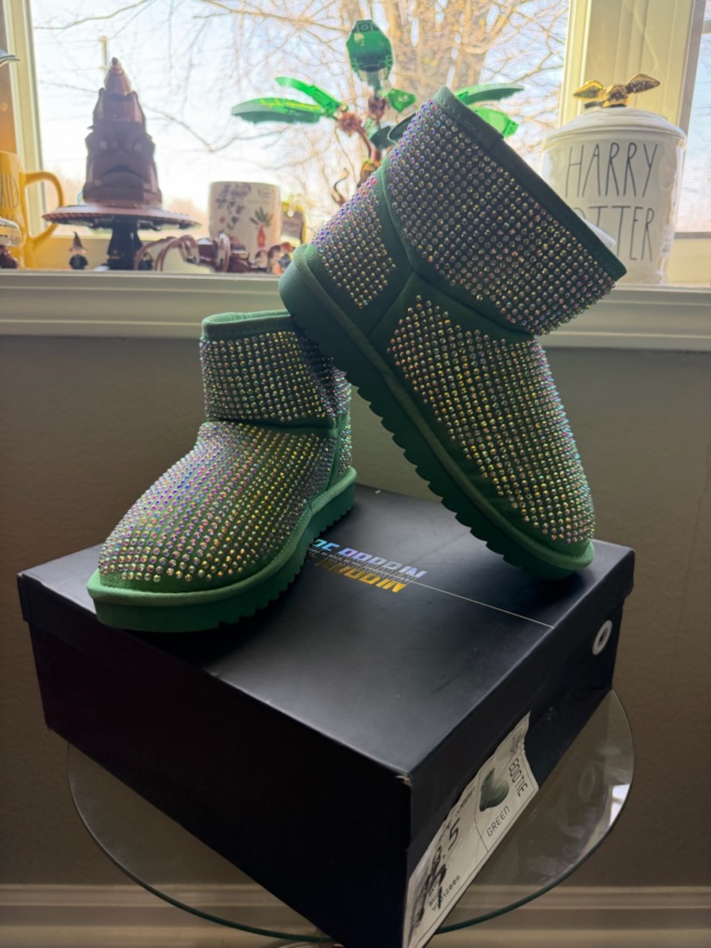 Cape Robbin Green Rhinestone Embellished Ankle Booties